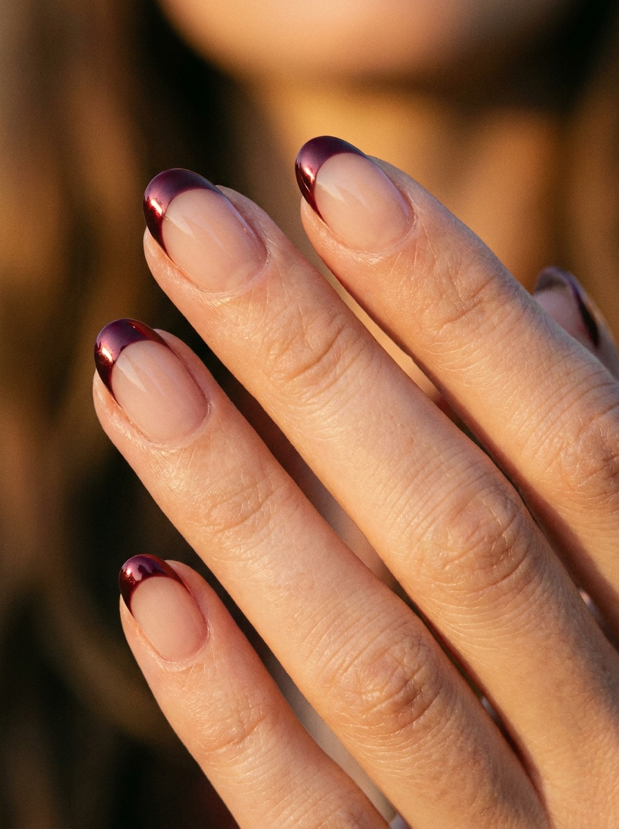 Burgundy Chrome French Nails als French Chrome Nägel Inspiration 2026